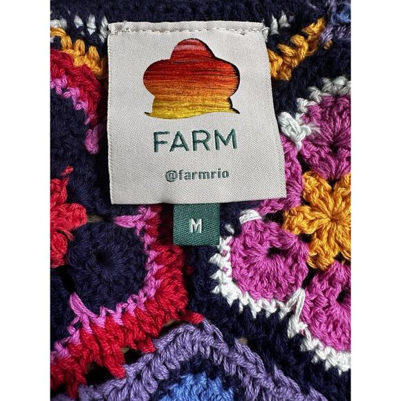 Farm Rio Women M Sweater Crochet Handmade puff sleeves Elastic shoulders wrists - Picture 10 of 10